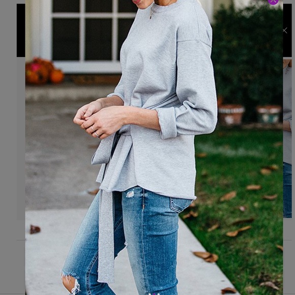 Amaryllis Heathered Gray Tie Sweater, Sz Small - Picture 2 of 7